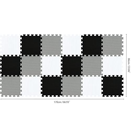 Qqpp Eva Rubber 18 Tiles Interlocking Puzzle Foam Floor Mats - Baby Play Mat For Playing | Exercise Mat For Home Workout. White, Black, Gray. Qc-Adlb18N #TOP1