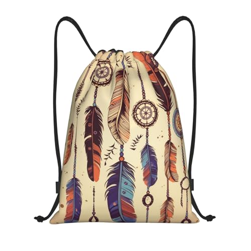 Drawstring Bag Lightweight Small Gym Bag for Women Vintage Feather Soccer Backpack for Sports Travel