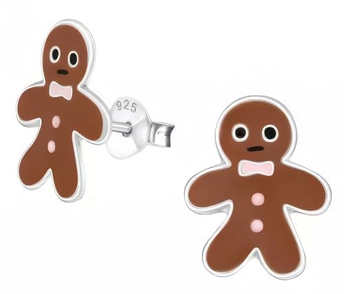 Christmas Gingerbread 925 Sterling Silver Stud Earrings, Dainty Cartilage Piercing Jewelry