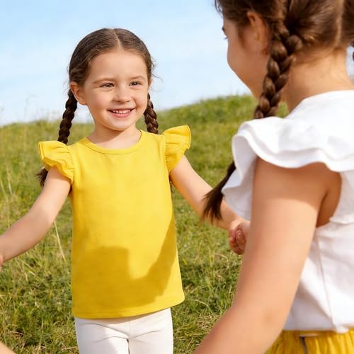 Image of LYSMuch Toddler Girls Short Sleeve Ruffle Basic Blouse | Size 2T-14Y Girls Summer Tops,Solid Kids Casual Clothes