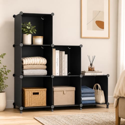 Image of KRISHYAM Modular Cube Storage Organizer, Black DIY Open Shelf Cabinet, Adjustable Multi-Purpose Storage Rack for Bedroom, Kids Room, Entryway & Home