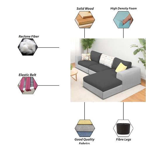 Image of Koza RHS 4 Seater L Shape Sofa Set for Living Room (Black Grey Fabric) Premium Fabric Sofa