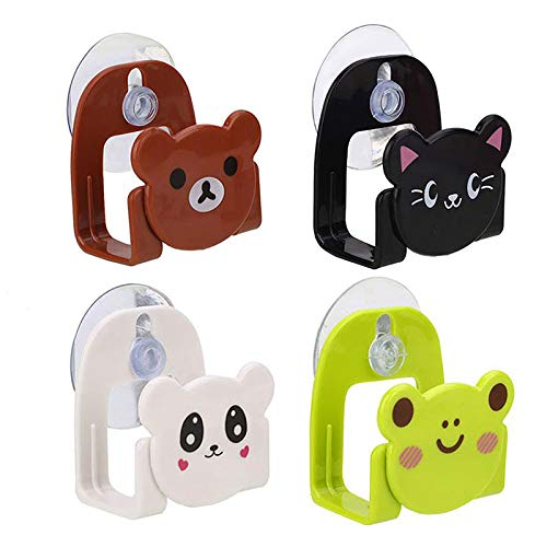Schwammhalter, Cartoon-Waschbecken-Saugnapfhalter, multifunktionaler Saugnapf-Wandhalter, für Küche und Bad, 4 Stück, weiß + grün + schwarz + braun Cover