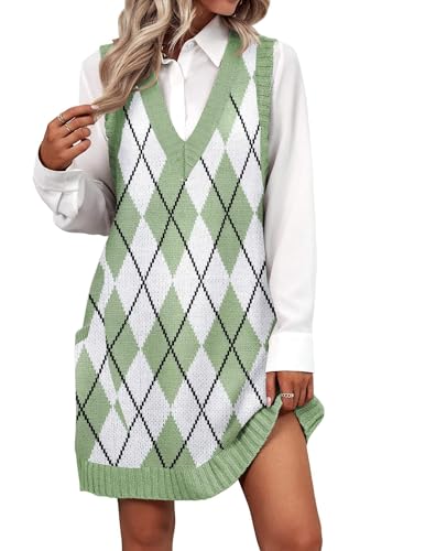Image of Zeagoo Womens Sweater Vest Dress Pattern Knitted Pullovers Sweaters V Neck Tank Sweater Dress with Pockets