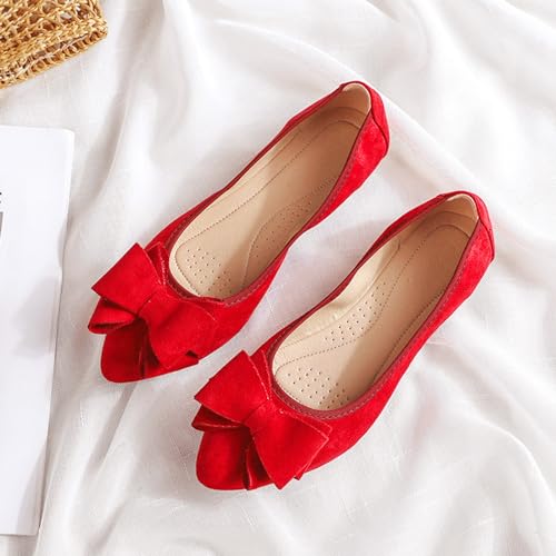 Women Ballet Flats Fashion Bowknot Suede Comfort Pointed Toe Slip On Dress Shoes4