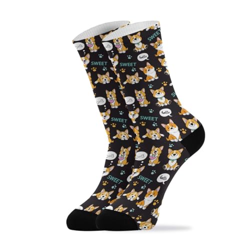 YQLROO Cute Corgi Athletic Crew Socks Fun Calf Tube Socks For Men Women