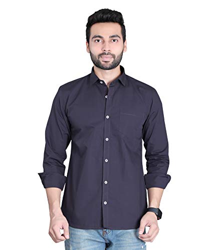 Image of Fifth Anfold Men's Pure Cotton Solid Color Mandarin Collar Full Sleeve Casual Wear Shirt, Office Wear for Men