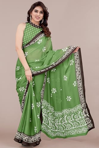 Image of MIRCHI FASHION Saree for Woman Chiffon Batik Printed | Lightweight Daily Wear Women's Office Sari with Blouse Piece (Available in 40 Colours)