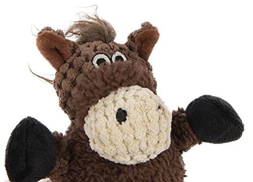 Image of goDog Checkers Just for Me Skinny Horse Squeaky Plush Dog Toy, Chew Guard Technology - Brown, Mini
