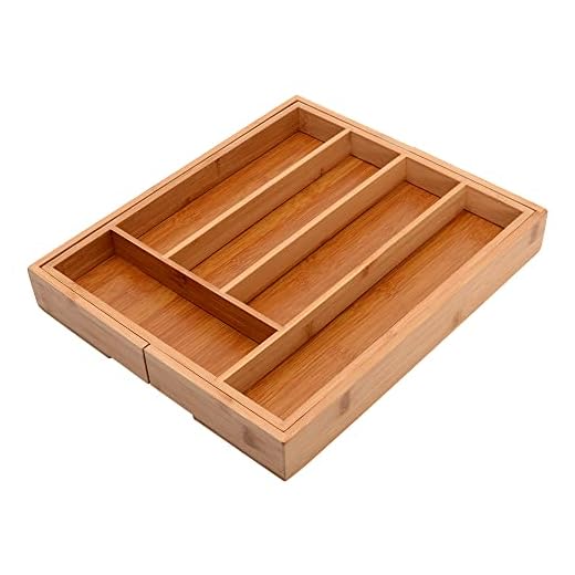 Mimo Style Porta Talheres Extensível Ecokitchen, Produzido em Bambu, Resistente Possui 5 Compartimentos Para Organizar Seu Ambiente, Modelo: BM22116,