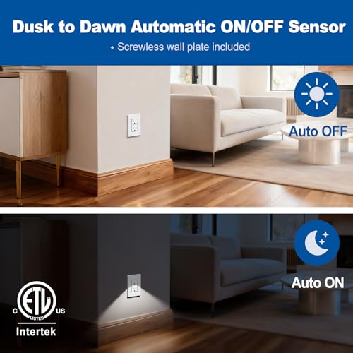 Image of CML 15A Outlet with Night Light for Hallway & Bathroom, ETL Listed, 5 Pack