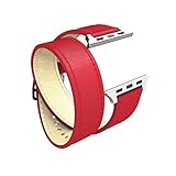 Wearlizer Genuine Leather Watch Band Replacement Strap w/ Metal Clasp for Apple Watch Series 1 2 all Models Double Tour Design - 38mm Red