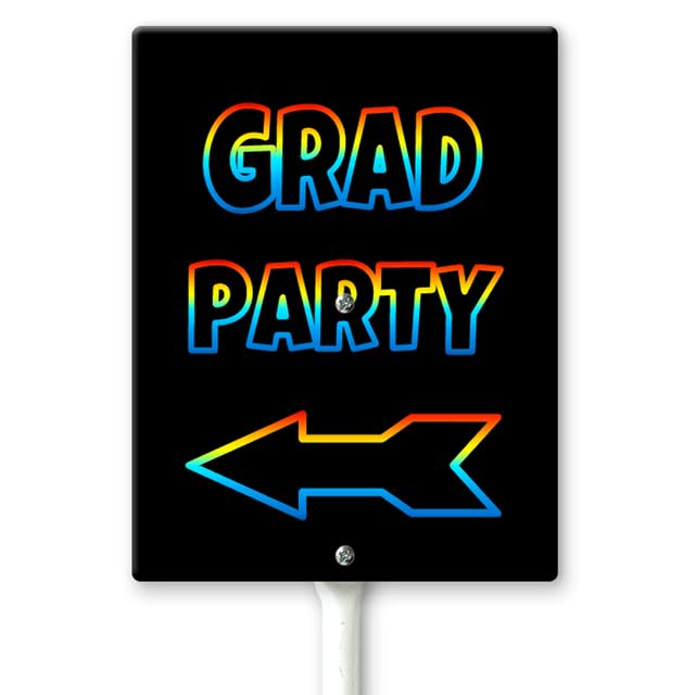Horienteeon Grad Party Directional Left Arrow Yard Sign with Stakes 17.5×22cm, Sturdy Aluminum Yard Signs Rust Free, Class of 2024 Party Decor, Graduation Party Yard Sign with Arrow