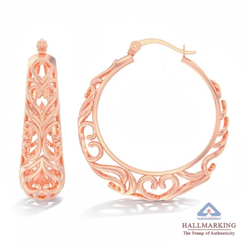 Image of TRUESILVER ACPL 925 Sterling Silver BIS Hallmarked Filigree Hoop Earrings for Women & Girls | Lightweight Designer Oval /Round Hoops | Everyday Wear | Gift for Her
