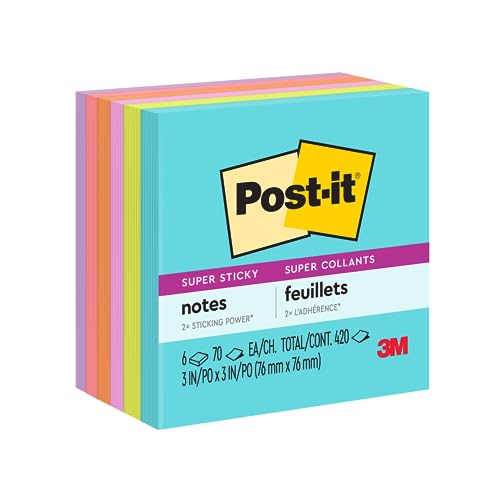 Post-it Notas adhesivas: 3 in. x 3 in. (Colección Neones Supernova) / 70 hojas