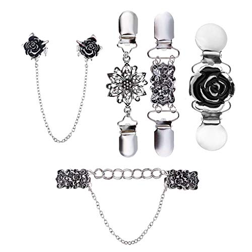Diamoen 5pcs / Set Clips mantón del suéter Retro Solapa Cardigan Clips de Cuello Vestidos Retro Vestidos Flores Mantón Pernos Hebillas