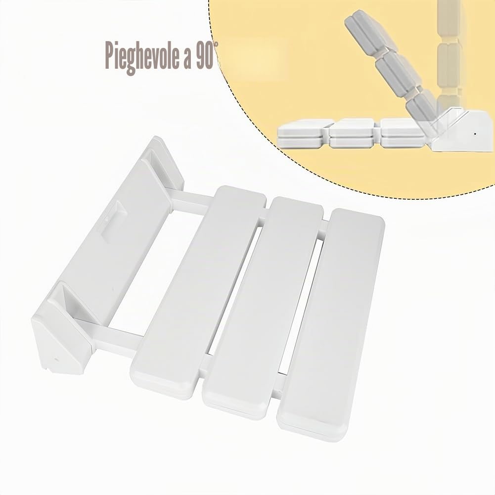 Joyzan Sedia Doccia Parete, Sgabello Pieghevole Muro Bagno Interna Sedile Ribalta Fissato Panca Sedie Pieghevoli Anziani Montato Parete Seggiolino Vasca Adulto Ribaltabile Disabili Antiscivolo Bianco