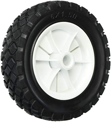 Shepherd Hardware 9610 6-Inch Semi-Pneumatic Rubber Replacement Tire, Plastic Wheel, 1-1/2-Inch Diamond Tread, 1/2-Inch Bore Offset,White