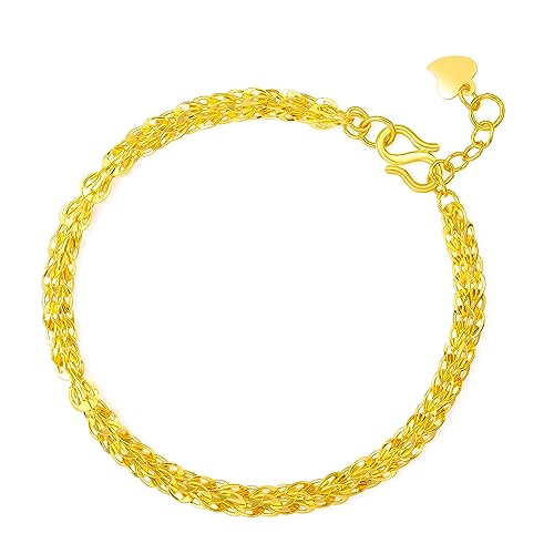 24K Solid Gold Bracelets for Women, Real Pure Gold Simple Dainty Jewelry Gold Chain Bracelet for Men Girlfriend Boyfriend Couples Lovers Gifts