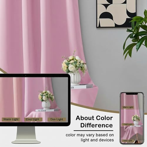 Image of Pink Blackout Curtains for Girls Room 84 Inch Length 2 Panels Set, Thermal Insulated Curtains for Living Room Nursery, Rod Pocket Window Drapes for Patio French Door Front Door, 2x40Wx84L