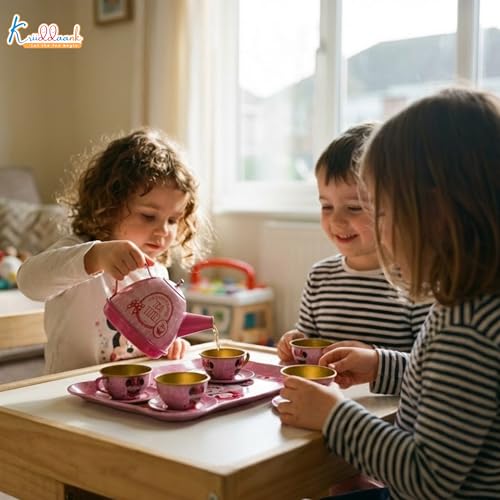 Image of Minnie Mouse 14-Piece Metal Tea Set for Girls - Pink Kids Pretend Play Tea Party Set with Teapot, Cups & Saucers - Durable & Lightweight Tin Toy|Birthday Gift for Toddlers and Children 3+