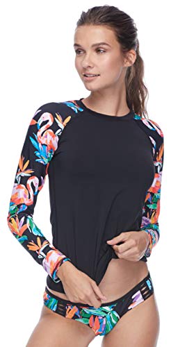 EIDON Women's Parker Long Sleeve Rashguard, Flamingo Print, X-Small