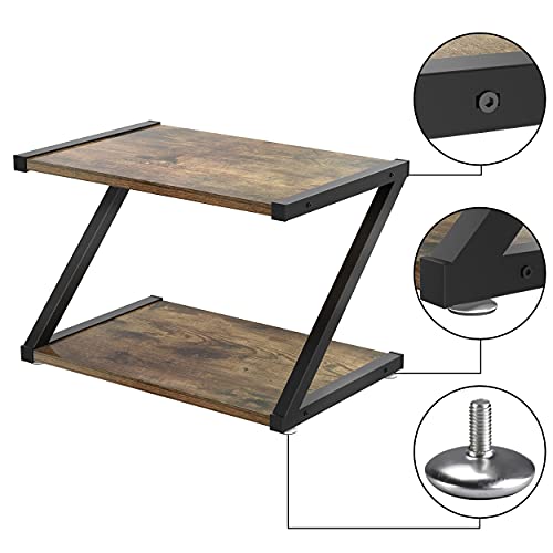 Yoayo Rustic Wood Desktop Printer Stand- Home Printer Stands Table Top, 2 Tier Vintage Printer Table Desk Space Organizer For Office Fax Machine, Scanner, Files, Books With Adjustable Anti-Skid Feet #TOP7