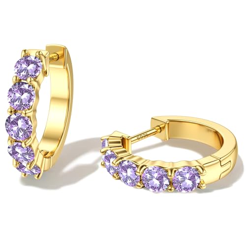 Dochais 925 Creolen Ohrringe Gold/Silber für Damen, 14K Vergoldet Huggie Ohrringe mit Zirkonia, Hypoallergen Creolen 925 Sterling Silber Steckerstift, Trendy Schmuck Geschenk für Mädchen und Damen