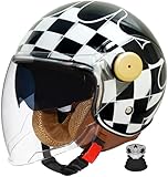 Casco Jet Hombre Vintage Casco Abierto Moto con Visera Gafas Casco Scooter Style Rétro Mujer Adultos para Motocicleta Ciclomotor Bicicleta Casco De Moto 3,L