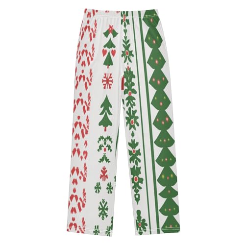 Boys' Pants Leaves Stripe Green Red Christmas Long Bottoms Jogger Pants Elastic Waist Trousers with Pockets S-XL
