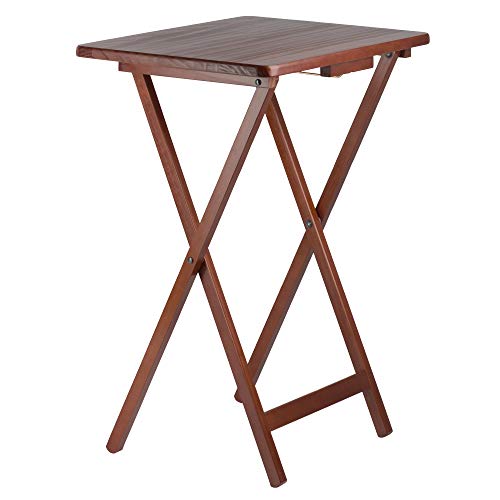 Image of Winsome Alex Set of 4 Foldable Snack Tables with Storage Rack, Walnut | Easy to Store Portable Fold Up Table Set for Kitchen, Living Room TV Dining, Crafts, Puzzles, Work From Home