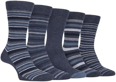 Farah - 5 Pack Mens Thin Breathable Classic Patterned Soft Top Office Cotton Dress Socks (6-11 uk, CS191DENTEL (Striped))