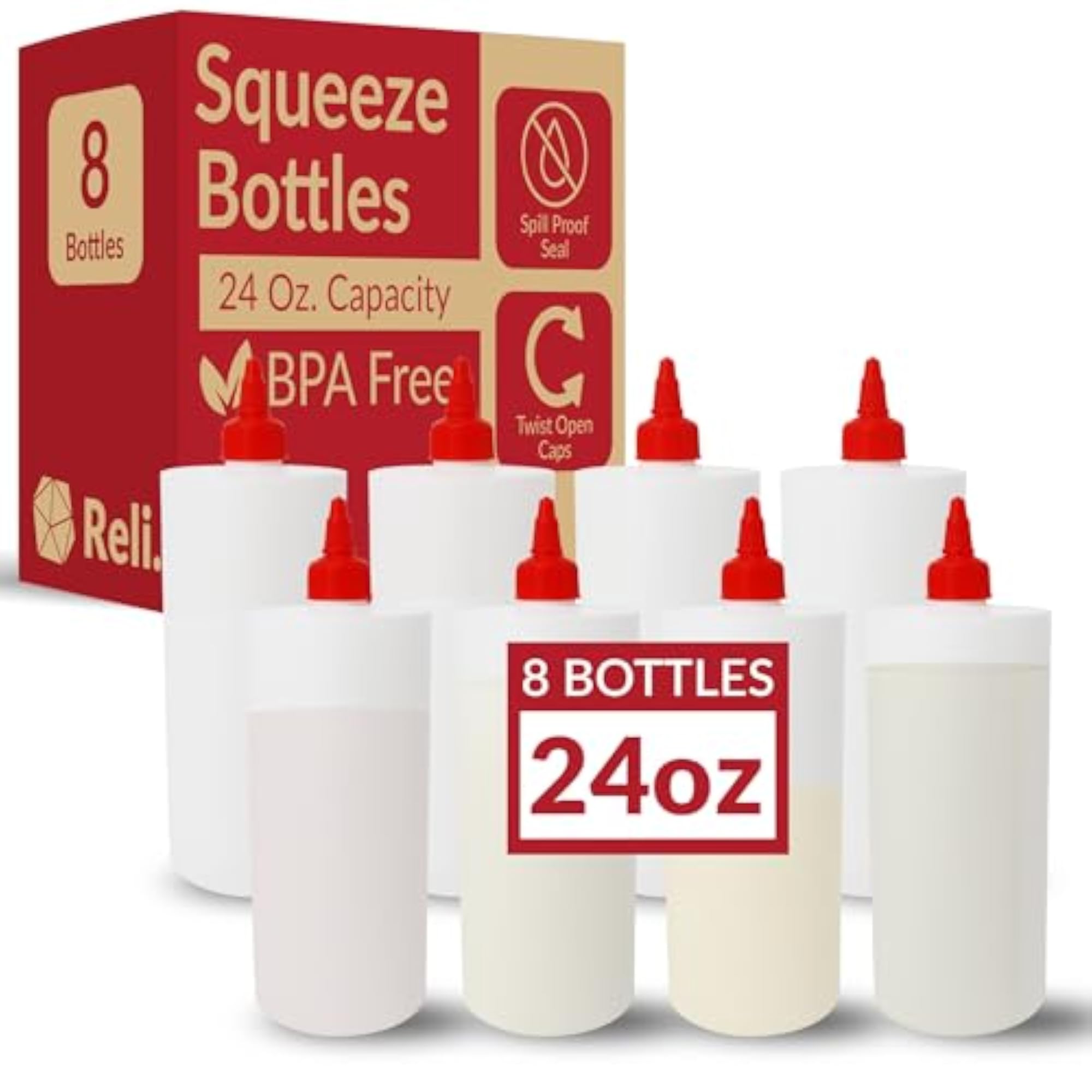 Plastic Squeeze Bottles, 8 Pack, 24 oz.