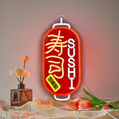 Image of Japanese Sushi Neon Sign，Japanese Food Wall Decor LED Light Sign | Neon Lights Hanging Wall Art Decoration for Japanese Restaurant Izakaya Bar Club Shop,USB Powered Dimmable, 16 * 7.8 inches