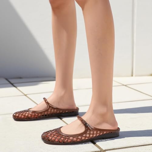 ClassicSter Jelly Mary Janes for Women Mesh Flats Clear Jellies Slide Closed Toe Slip On Mules Beach Buckle Strap Low Heel Sandals3