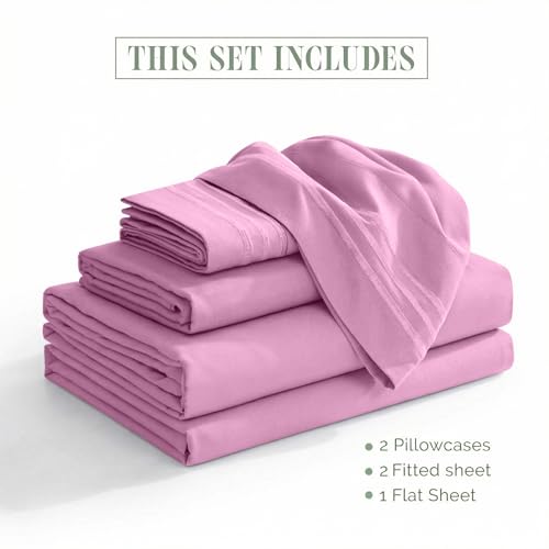 Image of Elegant Comfort Luxurious 1500 Premium Hotel Quality Microfiber Three Line Embroidered Softest 5-Piece Bed Sheet Set, Wrinkle and Fade Resistant, Split King, Light Pink