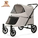 Pet Dog Stroller, Lightweight Travel Stroller with Smooth-Rolling Wheels, Foldable Pram Jogger Buggy, Portable Pet Carrier for Medium & Large Pets, Cats, Easy Storage
