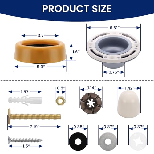Solimeta Premium Toilet Flange Repair Kit, ABS Flange Repair Kit for 3\" and 4\" Drain Pipes, Including 12\" Braided Stainless Steel Connector-Ideal Toilet Replacement Kit for Plumbing Below Floor