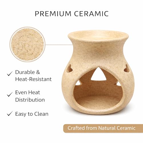 Image of Beige Ceramic Aroma Oil Diffuser Burner | Aromatherapy Essential Oil Burner, Tea Light Candle, Fragrance Diffuser & Wax Melt Burner