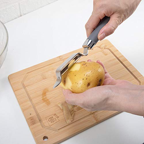 Caperci Swivel Vegetable Peeler - Durable Stainless Steel Potato Peeler with Soft Grip Handle and Storage Hook, Multipurpose Tool Partner for Home Kitchen - Grey