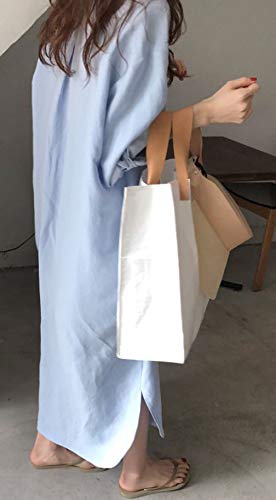 GGUHHU Womens Chic Button Down Rolled-Up Sleeve Long Cotton Blouse Maxi Dress3