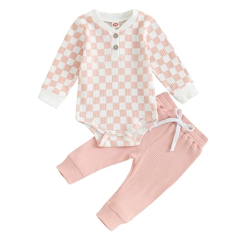 Image of Newborn Baby Boy Girl Clothes Ribbed Knitted Long Sleeve Romper Pants Solid Cotton Infant Fall Winter Outfits 2Pcs