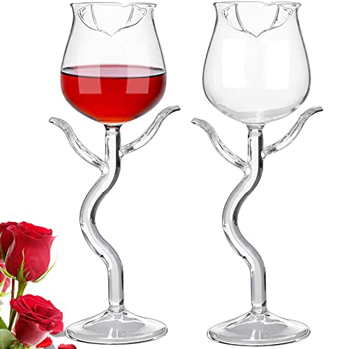 Lot de 2 verres à vin rose en forme de fleur - Verres transparents - pour une fête, une pendaison de crémaillère, un mariage, un anniversaire