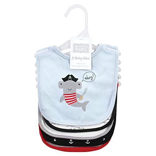 Image of Hudson Baby Unisex Baby Cotton Bibs, Pirate Shark, One Size