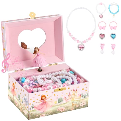 ProCase Princess Jewelry Box for Girls Kids Musical Jewelry Boxes with Spinning Princess Doll Birthday Gifts for Little Girls Children Toddler Ages 3 4 5 6 7 8 -Princess (Box with Jewelry)