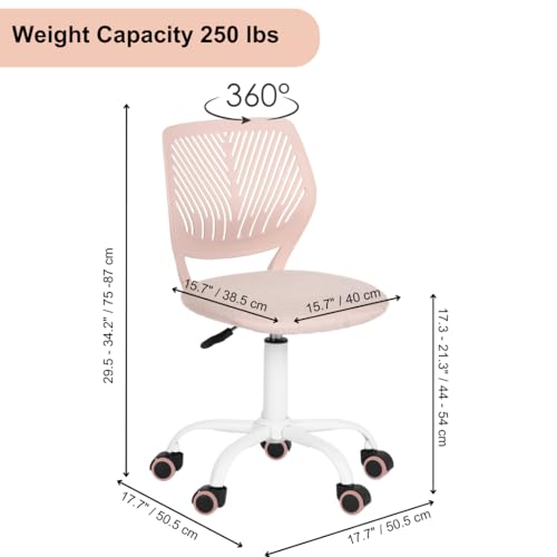 Homy Casa Ergonomic Office Desk Chair for Students Teen - Colorful Upholstery Task Chairs Breathable Back, Adjustable Tilt for Study Room Dormitory Computer, Soft Pink Fabric image 8
