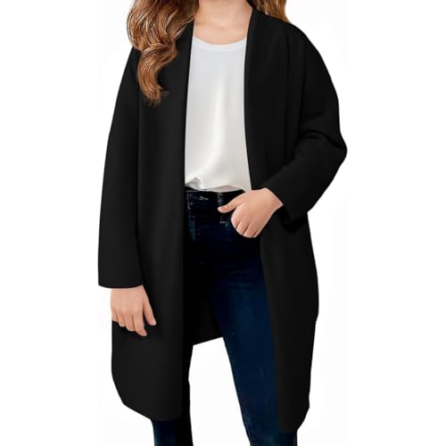 Girls' Medium to Long Knitted Cardigan, Shawl Collar, Practical Pockets, Loose Jacket