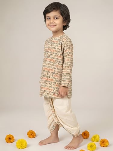 Image of POLKA TOTS Cotton Full Sleeve Printed Kurta Dhoti For Infant & Toddlers | Ethnic Wear For Festival & Wedding & Functions