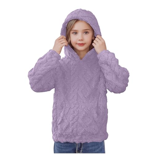 Girls Winter Coat Polar Fleece Soft Winter Warm Outerwear Long Sleeve Fuzzy Fleece Hooded Sweatshirt with Pockets