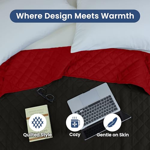 Image of Martex Reversible Coverlet, Full Queen, Ebony /Red | Lightweight, Durable, Soft, Easy Care, Reversible